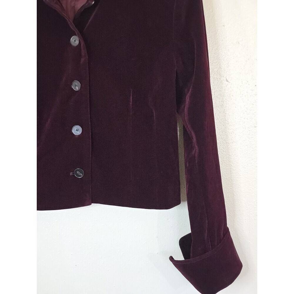 Commense Velvet Lapel Short Blazer Jacket Womens M Burgundy Wine Button Front - Picture 5 of 11